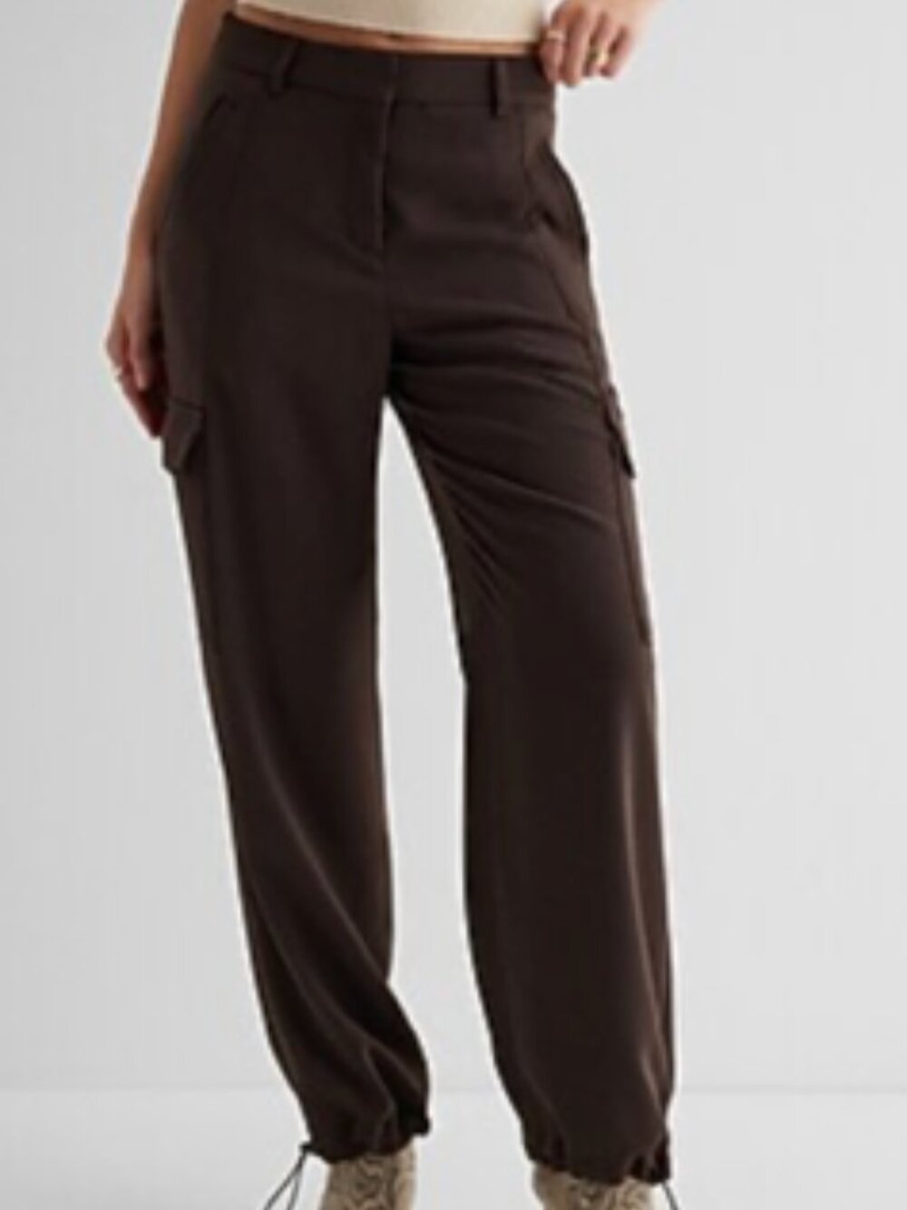 Express Dark Brown Convertible Straight to Bubble Hem Cargo Pant Sz 12 Regular